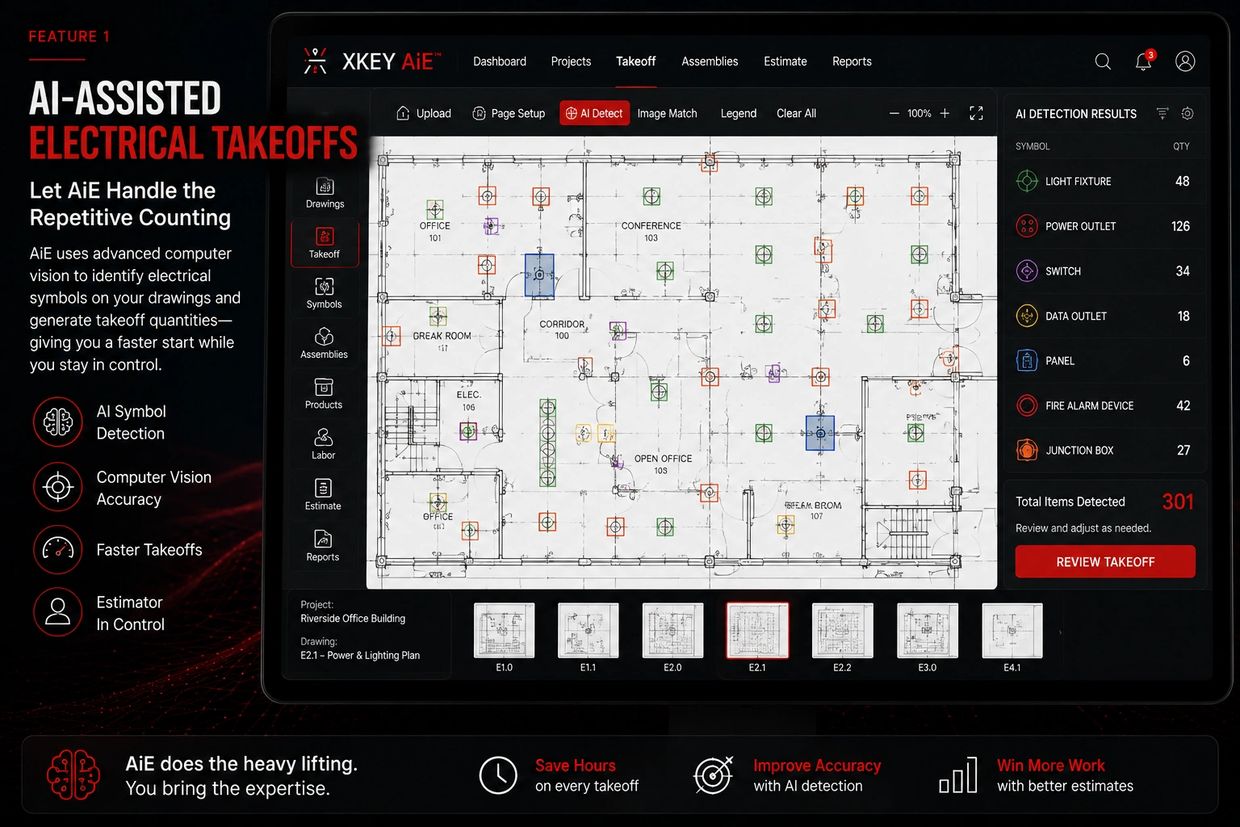 Existing Xkey artwork illustrating AI-assisted electrical takeoffs